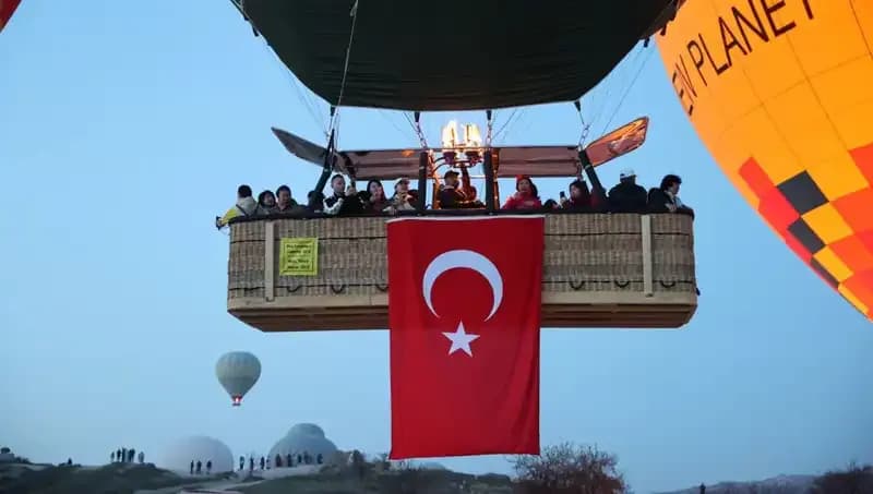 Kapadokya’da 23 Nisan Coşkusu: Balonlar Türk Bayraklarıyla Gökyüzünü Süslüyor